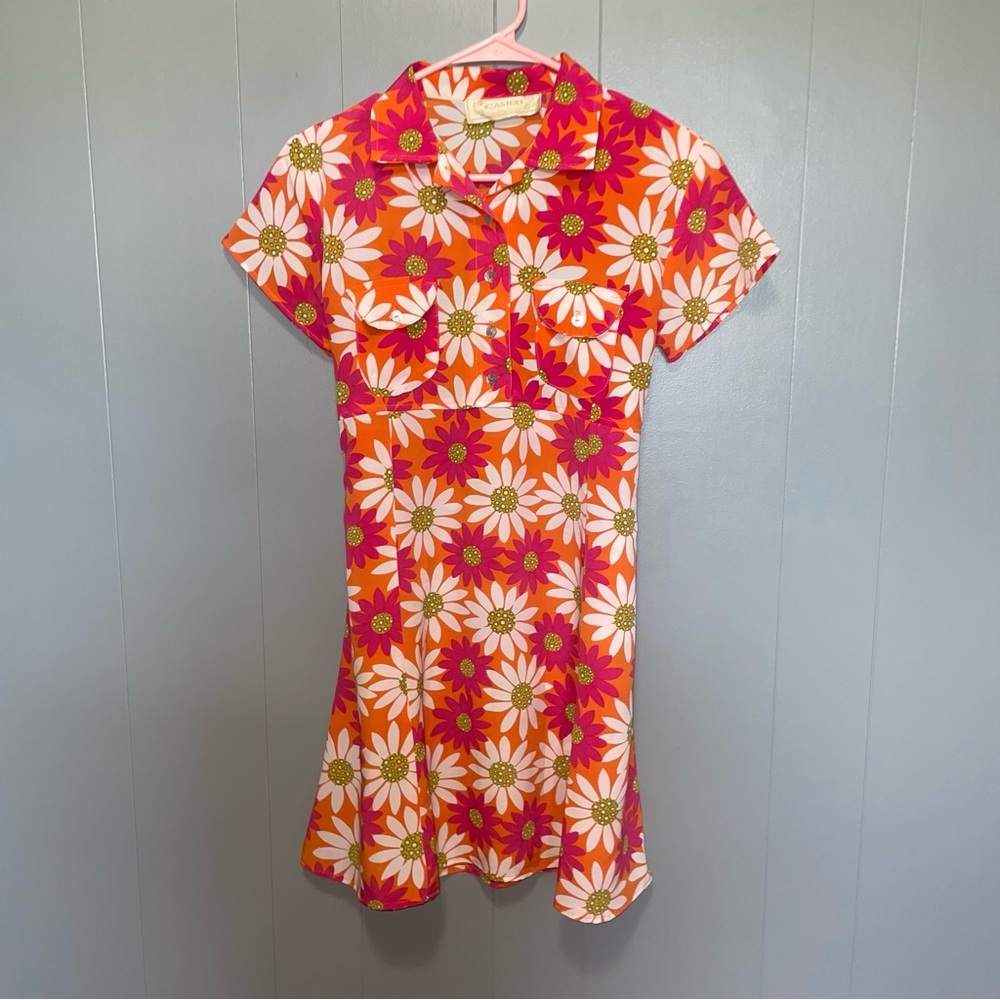 Vintage Orange and Pink Floral Mini Dress